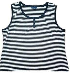 Karen Scott Tank Top Sz 2X Women's Striped Navy White Sleeveless Coastal Granny